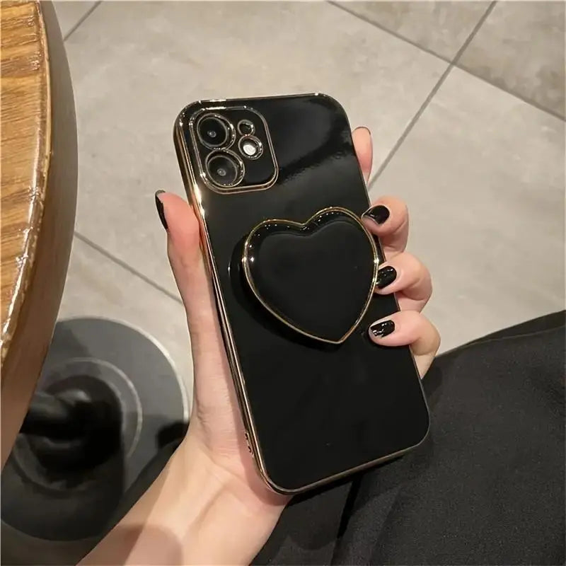 Elegant Solid Color Phone Case with 3D Heart Holder, 1 Piece Full Body Shockproof Phone Protective Cover, Fashion Phone Accessories Compatible with Iphone 14 13 12 11 Pro Max