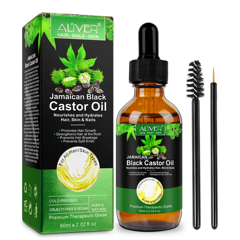 Aliver Jamaican Black Castor Oil for Hair Growth, Skin Care, Nails& Cuticles, Nourish the Scalp, Dry Skin Relief, Improve Blood Circulation, Face Body Moisturizer, Lash Serum, Castor Oil for the Unisex(60Ml)
