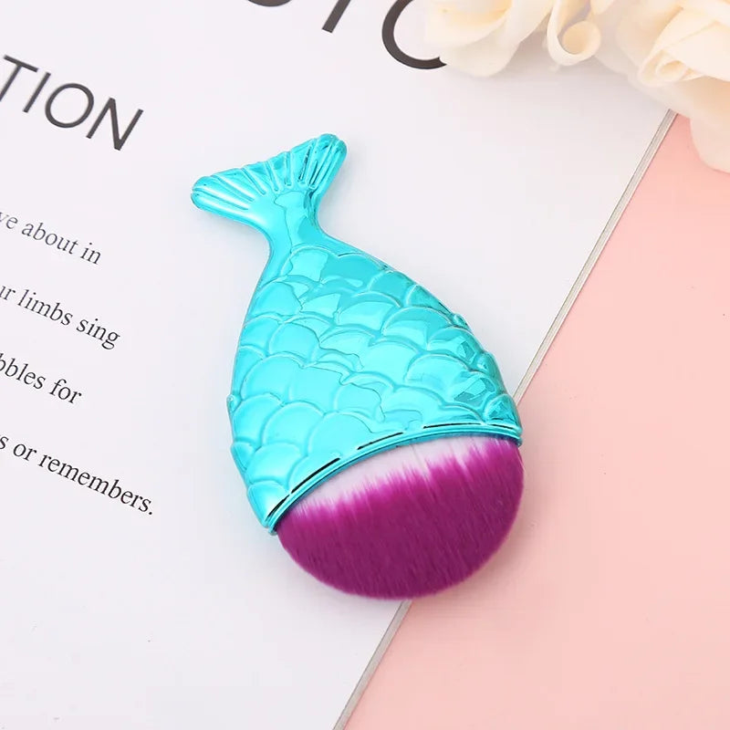 Colorful Fish Tail Shape Nail Brush Soft Cleaning Dust Powder Manicure Care Tool Mermaid Tail Beauty Make up Tools Accessories