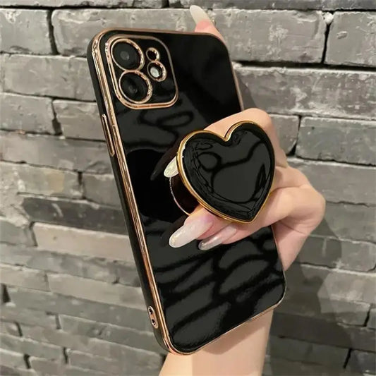 Elegant Solid Color Phone Case with 3D Heart Holder, 1 Piece Full Body Shockproof Phone Protective Cover, Fashion Phone Accessories Compatible with Iphone 14 13 12 11 Pro Max